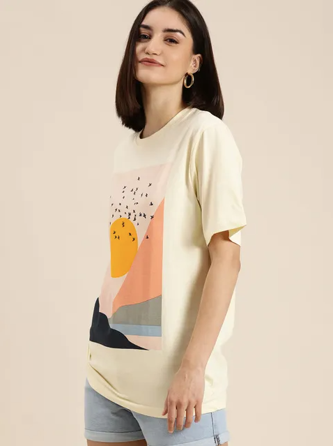 Cream Graphic Oversized T-Shirt